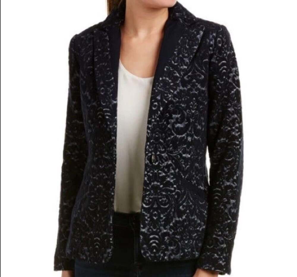 CAbi Navy Blue Wool Blend Jacquard Blazer Jacket size 4
